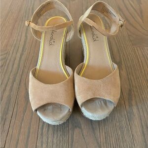 Splendid Beige Suede and Linen Wedge Sandals, Size 7.5